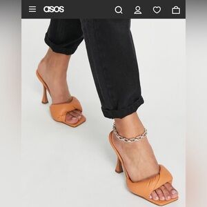 ASOS DESIGN Niki Padded Twist High Heeled Leather Mules Womens 5 NWT‎